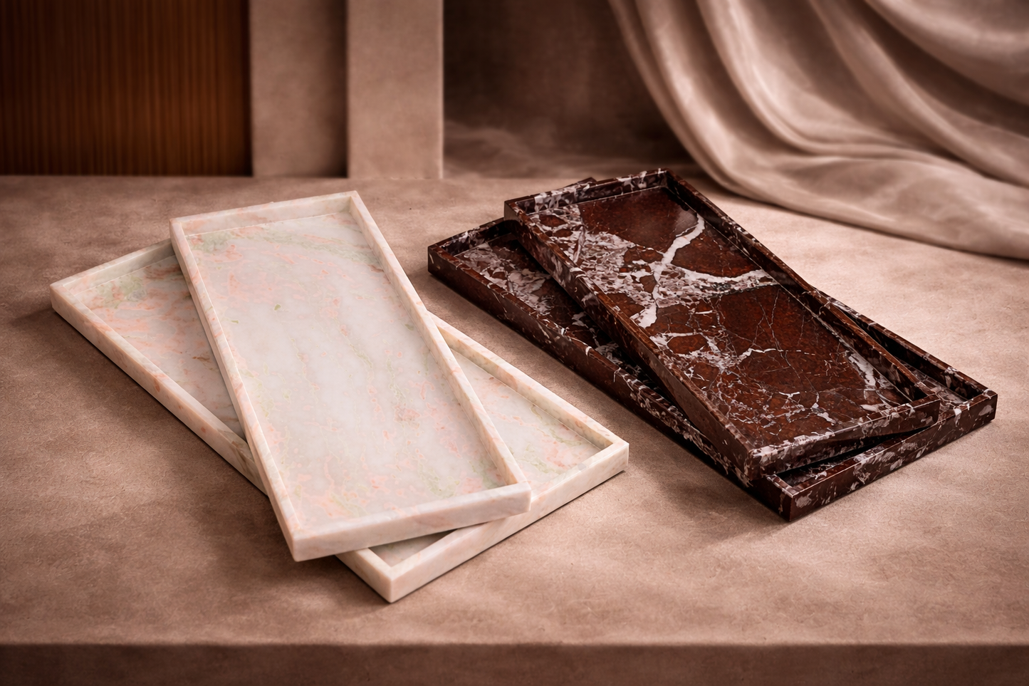 Rectangular Red - marble tray set