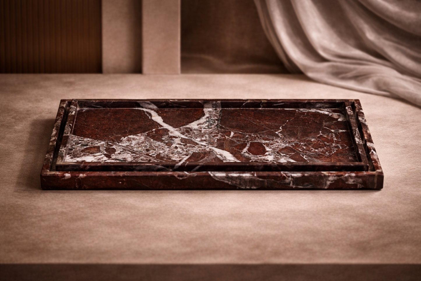Rectangular Red - marble tray set