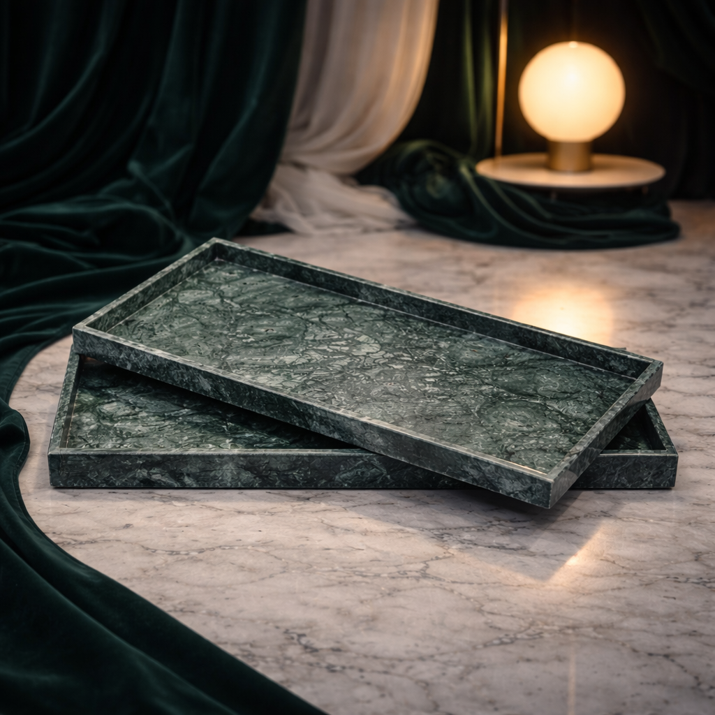 Rectangular Green - marble tray set